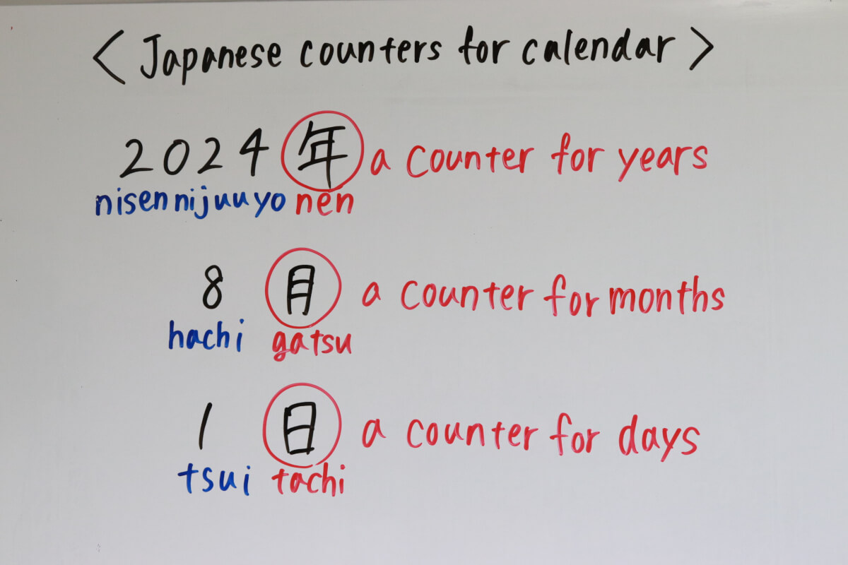 Japanese counters for calendar