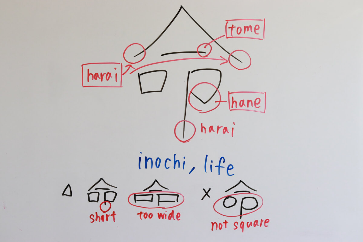 How to write kanji 命 inochi